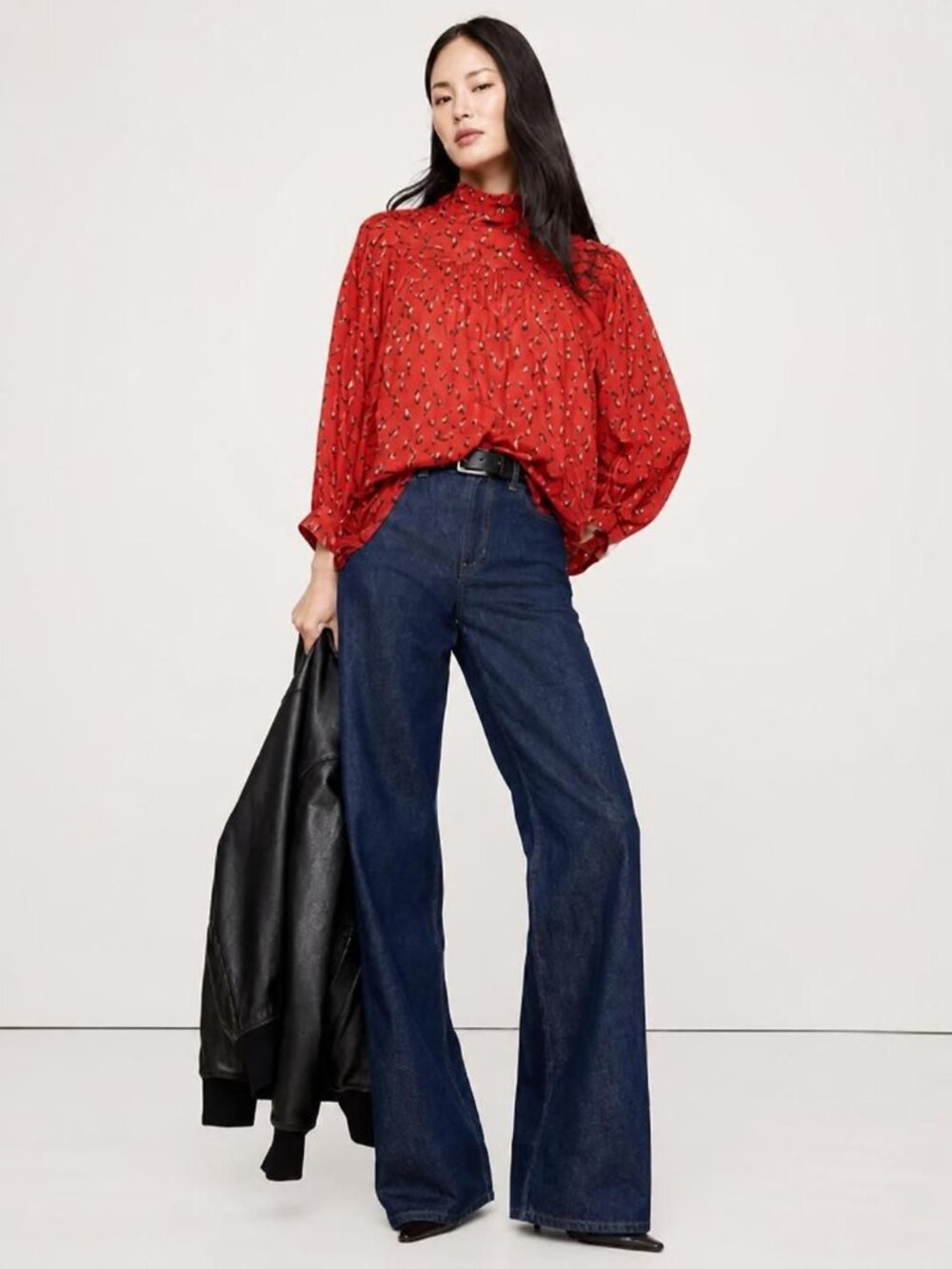 NWT Banana Republic red print reversed western shirt